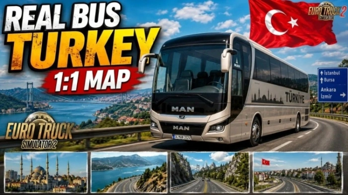 ETS2 1.60 Real Bus Turkey 1:1 Map V1.3