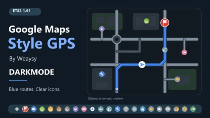ETS2 1.61 Google Maps Style GPS - Darkmode