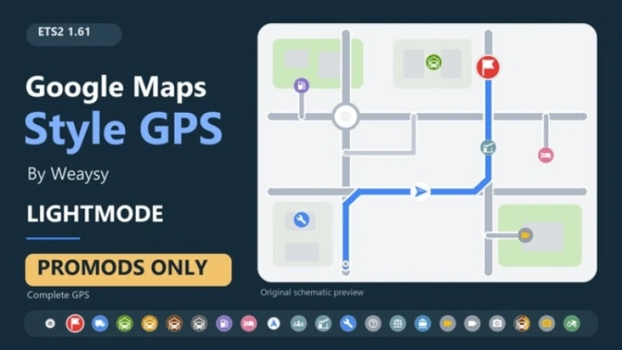 ETS2 1.61 Google Maps Style GPS Lightmode - PROMODS Only