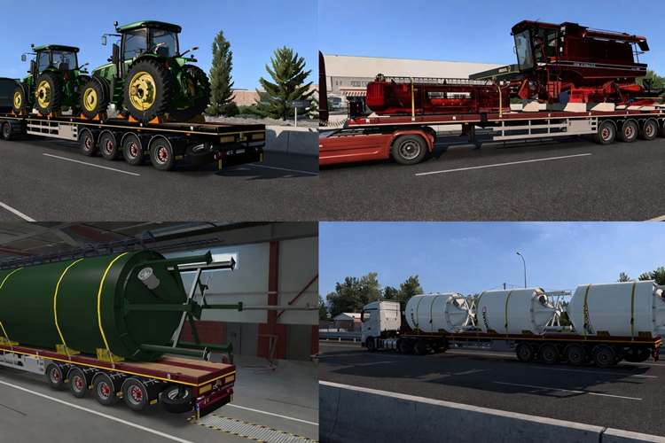 ETS2 Doll 4 Axis Flatbed Trailer & Farming Cargo Pack V4.0 (1.58)