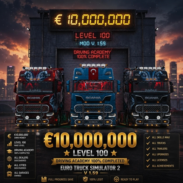 ETS2 1.59 Full Progress Savegame ETS2 1.59 Full Progress Savegame