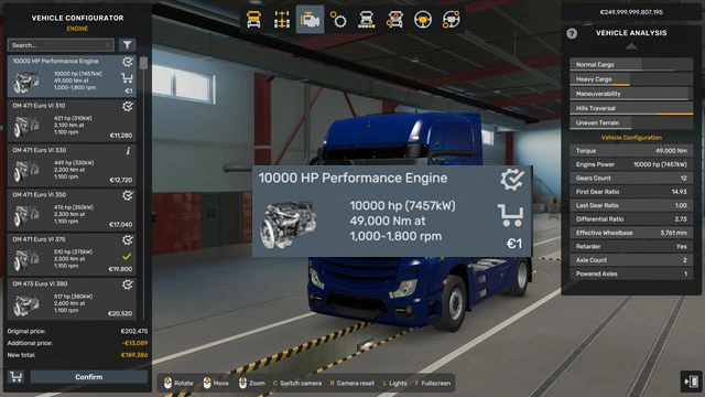 ETS2 10.000 HP Engine for All Trucks ETS2 All Trucks for 10000hp engine