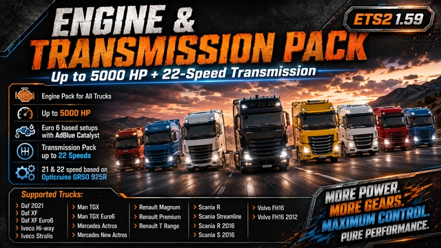 ETS2 1.59 Engine and Transmission Pack ETS2 Engine and Transmission Pack