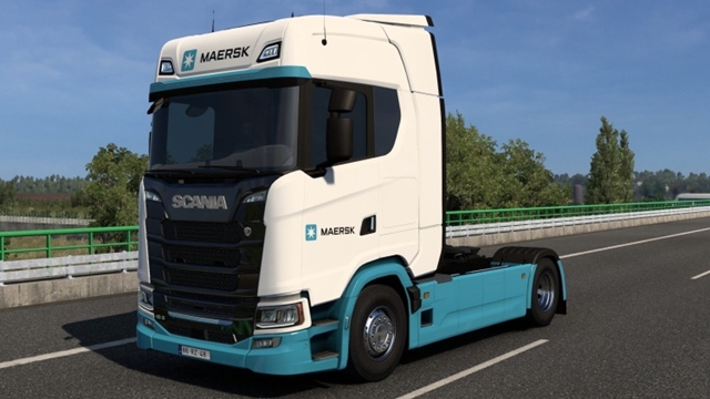 ETS2 1.59 Scania S BEV 8K Maersk Skin ETS2 Scania S BEV 8K Maersk Skin